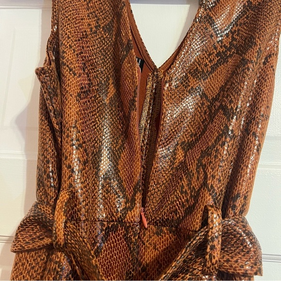 #144 AQUA BROWN SNAKESKIN BELTED SLEEVELESS DRESS SMALL - Picture 4 of 7